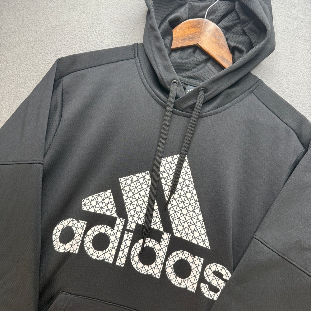 Adidas Climawarm Hoodie Mens S Black Geometric Logo Performance Sweatshirt